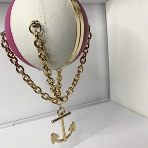 Luxury Sphere Bag - Elisabetta Franchi Pink/White/Gold Genuine Italian Leather